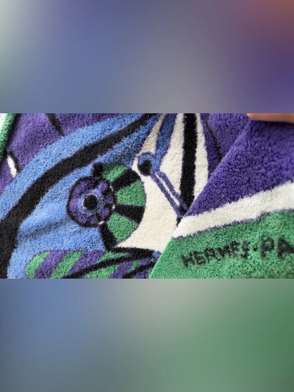 Hermes Purple and White Fish Beach Towel